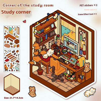 Diy Notebook Decompression Stacking Miniature Sticker set featuring a cute cartoon hot pot shop scene with animal characters. - Image 13