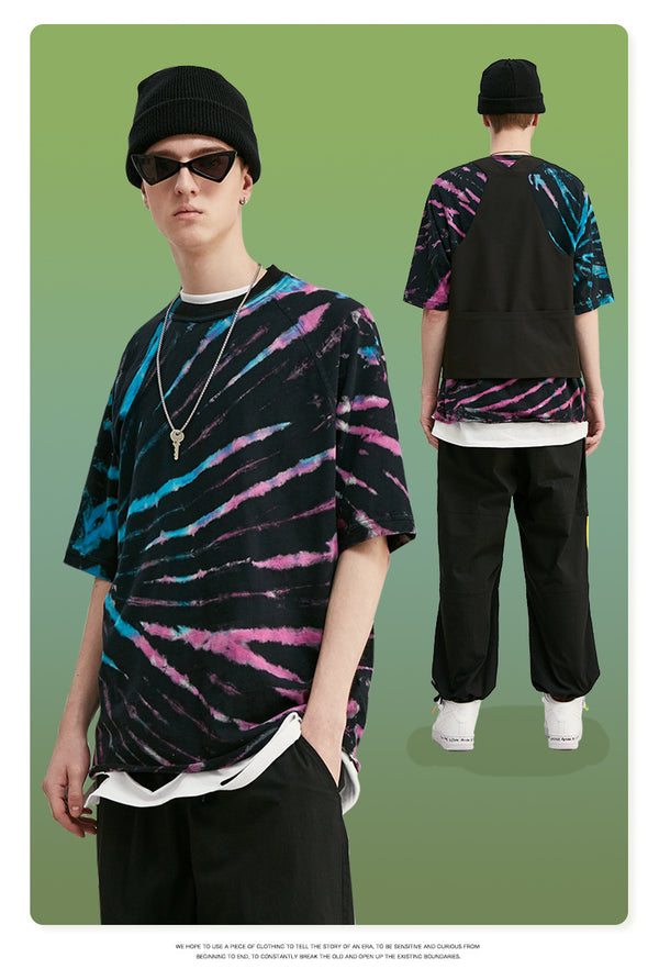 Playera Tie-Dye Manga Corta con Colores Irregulares