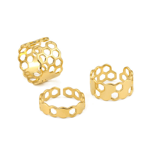 Anillo Minimalista de Oro Electrochapado con Diseño Panal Hueco - Image 6
