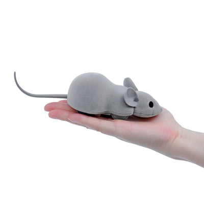 Black remote control mouse toy with a flocking texture and a black remote control on a white background. - Image 3