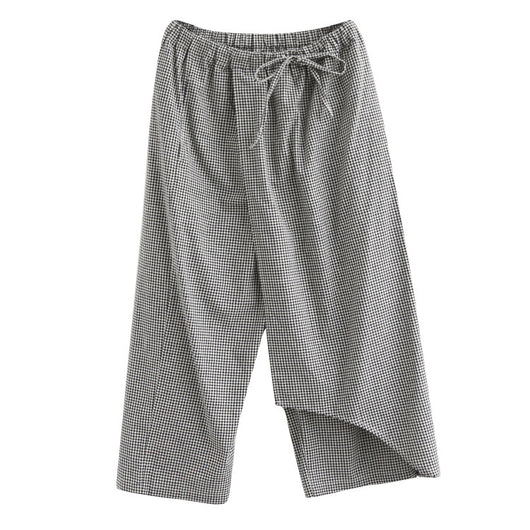 Pantalones Casuales Talla Grande en Algodón y Lino a Cuadros - Image 8