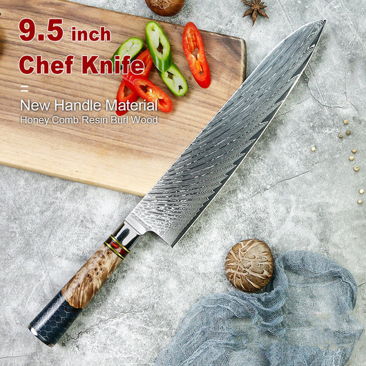 Cuchillo Kiryu Damasco Ámbar - Acero VG-10 67 Capas con Mango de Resina Mama - Image 24