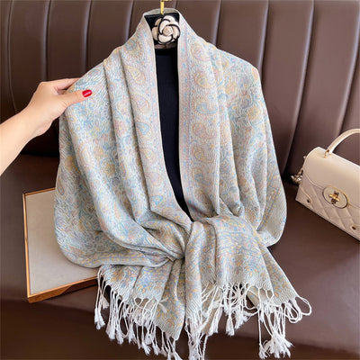 Chal de Lujo Ligero con Jacquard y Borlas de Cachemira - Image 10