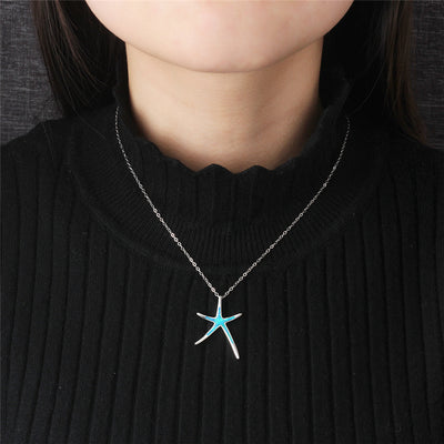 Collar Clavícula con Dije Estrella de Mar Azul y Ópalo - Image 2
