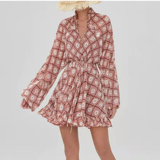 Vestido Estampado con Cuello Alto y Mangas Globo - Image 8