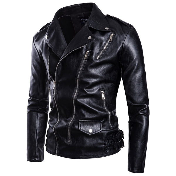 Chaqueta de Cuero con Múltiples Cierres
