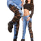 Jeans Ajustados con Encaje Transparente y Costuras Decorativas