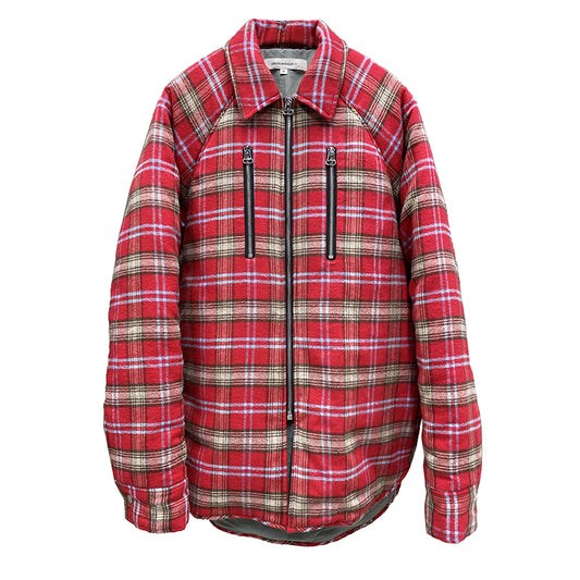 Chaqueta Acolchada de Cuadros Rojo para Hombre con Cierre de Cremallera