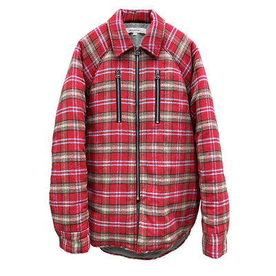 Chaqueta Acolchada de Cuadros Rojo para Hombre con Cierre de Cremallera