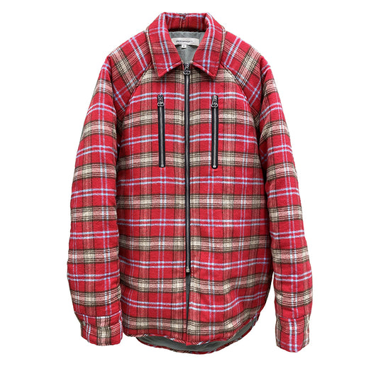 Chaqueta Acolchada de Cuadros Rojo para Hombre con Cierre de Cremallera