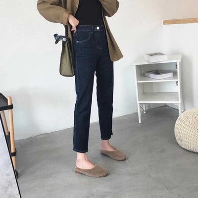 Pantalones Vaqueros Cintura Alta Estilo Coreano Talla Grande Slim Pierna Recta - Image 17
