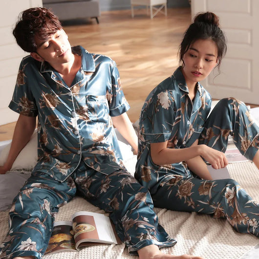 Pijamas de Seda para Parejas - Manga Larga Fresca y Cómoda - Image 31