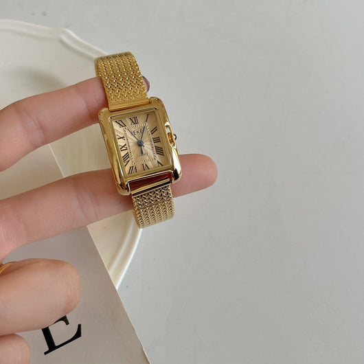 Reloj Cuadrado Retro Dorado para Mujer con Correa de Trigo - Image 2