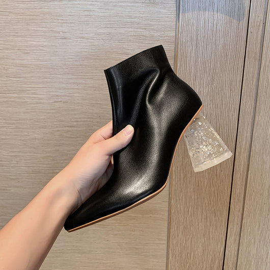 Botas Cortas Punta Fina Mujer Tacón Grueso Alto Estilo Retro - Image 3