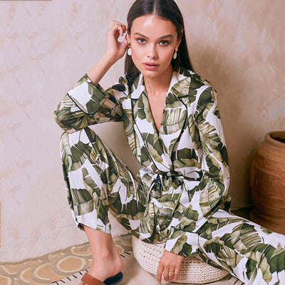 Pijama Largo Estampado Hojas de Plátano para Mujer - Homewear Cómodo - Image 3