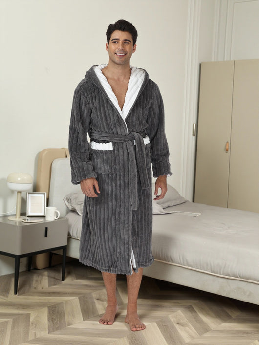 Bata Larga Térmica con Capucha para Hombre - Franela Gruesa - Image 14