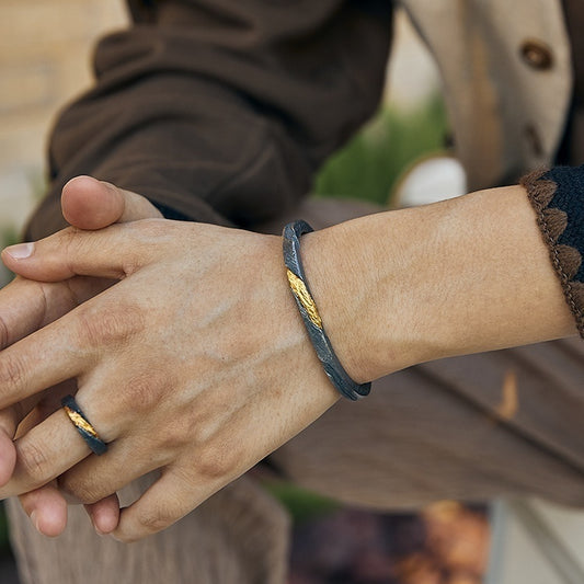 Pulsera Plata Pura para Hombre Personalizada Estilo Retro con Baño de Oro 24K