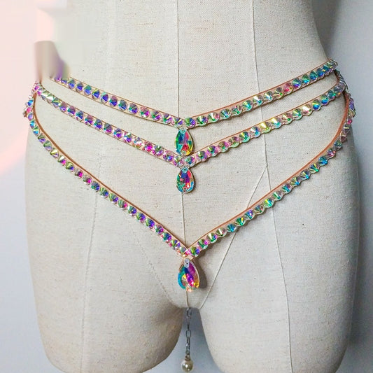 Cinturón de Danza Oriental con Cristales, Cadena Artesanal Pesada para Belly Dance