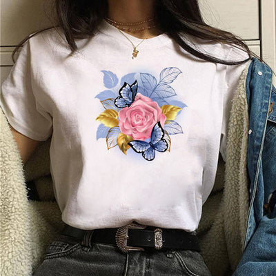 Playera Estampada Mariposas y Flores - Manga Corta - Image 3