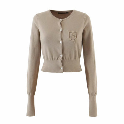 Cardigan Tejido Corto con Bordado de Letras Estilo Británico - Image 5
