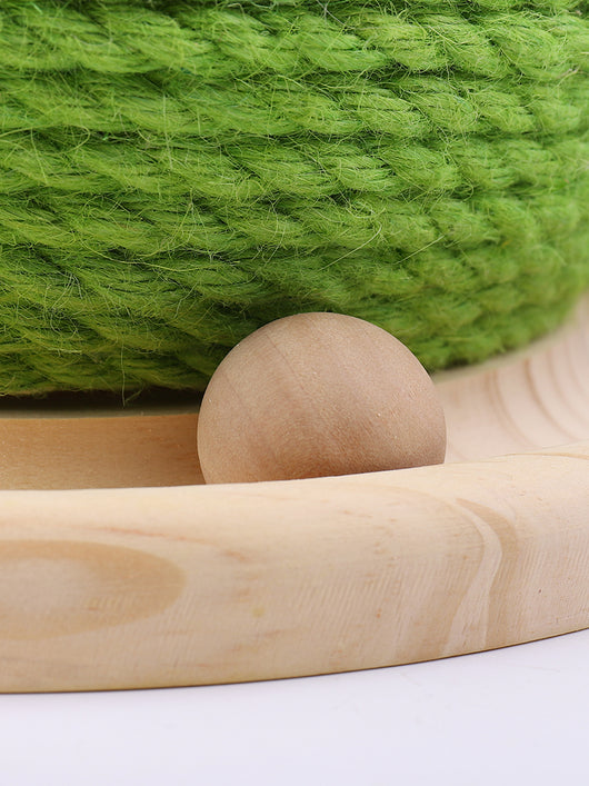 Green rope cat scratching toy shaped like a cactus with a pink flower on top, sitting on a light wood base. - Image 15