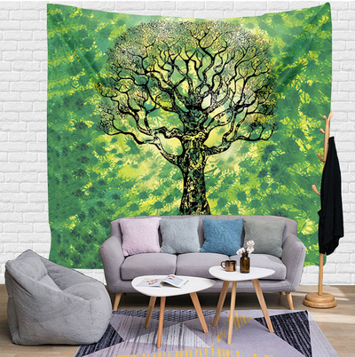 Tapiz Mandala Hindú Verde Azul con Flores - Decoración de Pared Artística - Image 3