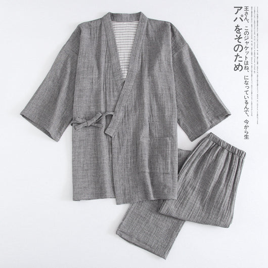 Pijama Kimono de Algodón Tejido Doble Gasa Lavado