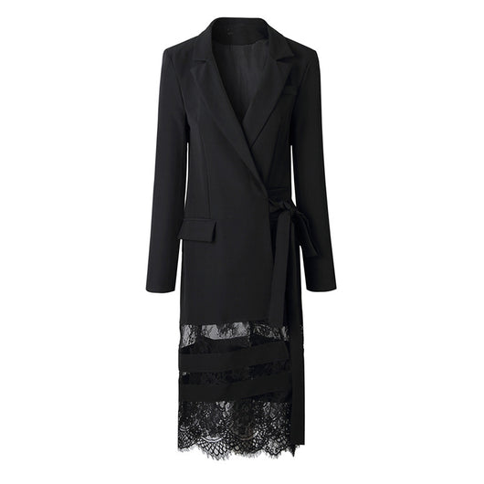 Vestido Falda Negra Patchwork con Encaje Largo - Image 15