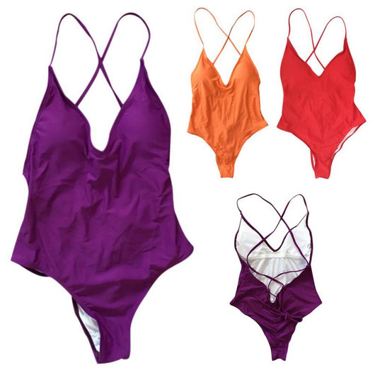 Bikini Enterizo de Color Sólido - Traje de Baño Sexy Multicolor para Mujer - Image 5
