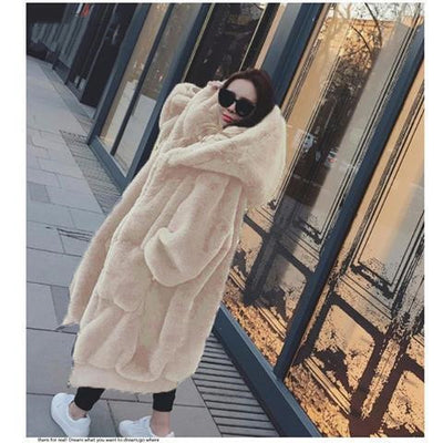 Abrigo Largo Acolchado con Capucha de Piel de Conejo Rex para Mujer - Image 10