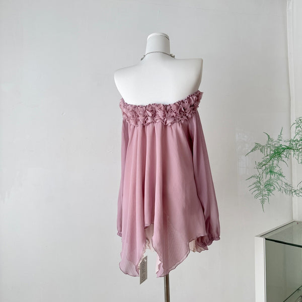 Blusa Floral 3D Hombros Descubiertos en Gasa - Elegancia Minimalista