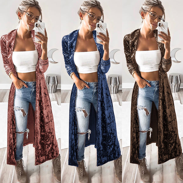 Chaqueta de Terciopelo para Mujer - Abrigo Largo Otoño Casual Talla Grande
