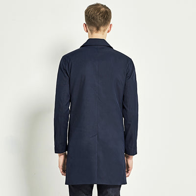 Abrigo Trinchera Azul Marino de Botón Sencillo para Hombre - Image 10