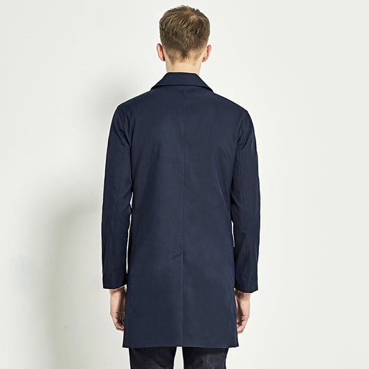 Abrigo Trinchera Azul Marino de Botón Sencillo para Hombre - Image 10