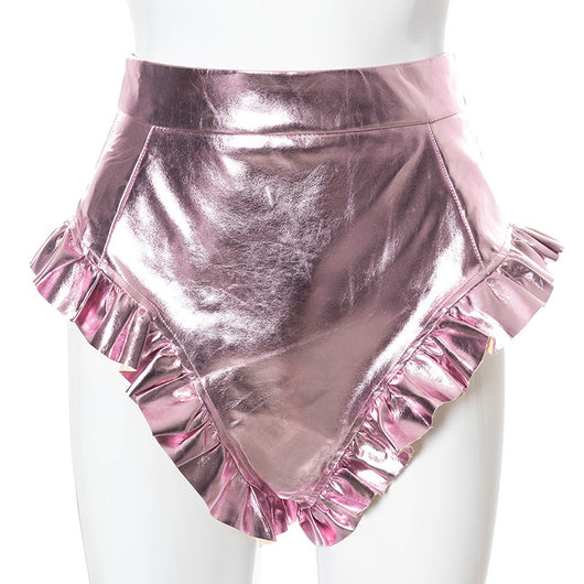 Shorts de Cuero PU para Mujer con Detalles de Madera - Image 4