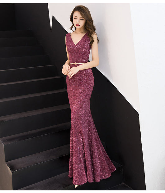Vestido Largo Elegante de Cola de Pez con Temperamento Brillante para Dama - Image 3