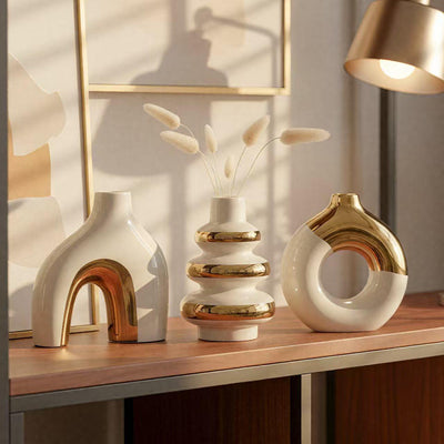 Set de 3 Jarrones Cerámicos Nórdicos Modernos Electrochapados - Decoración de Lujo para el Hogar - Image 5