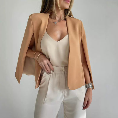 Capa y Chal Tipo Blazer Casual sin Cuello - Estilo Europeo y Americano - Image 5
