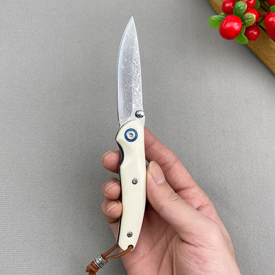 Cuchillo Plegable Portátil de Acero Damasco para Aventuras al Aire Libre - Image 12