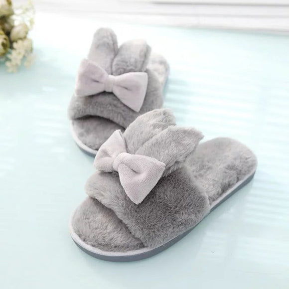 Pantuflas Cómodas para Mujer con Orejas de Conejo y Moño