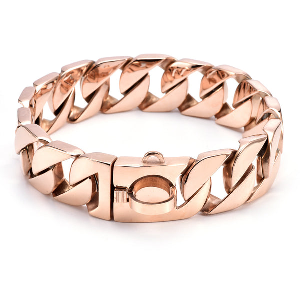 Correa para Perros Medianos y Grandes de Acero Inoxidable Dorado Rosa 32MM
