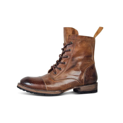 Botas Cortas Retro con Cordones y Punta Redonda