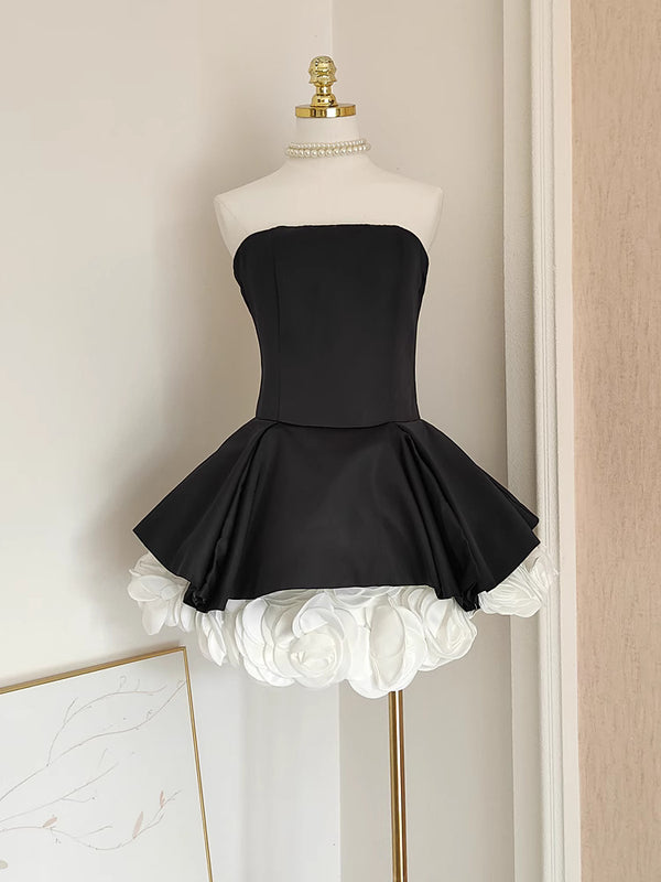 Falda Petticoat Estilo Hepburn Blanco y Negro con Flores 3D y Control de Cintura - Image 6