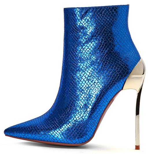 Botas Tobilleras de Tacón Stiletto Metálico Puntiagudo