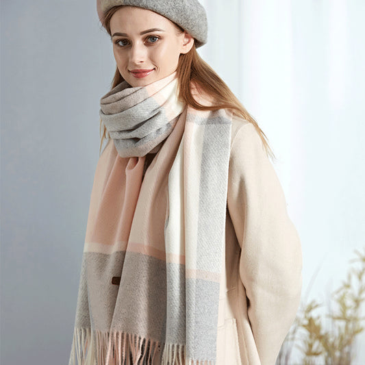 Bufanda Escocesa de Lana para Mujer - Abrigo Cálido Otoño e Invierno