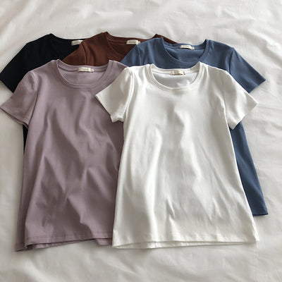 Camiseta Slim Fit de Algodón Elástico Cuello Redondo Manga Corta - Image 11