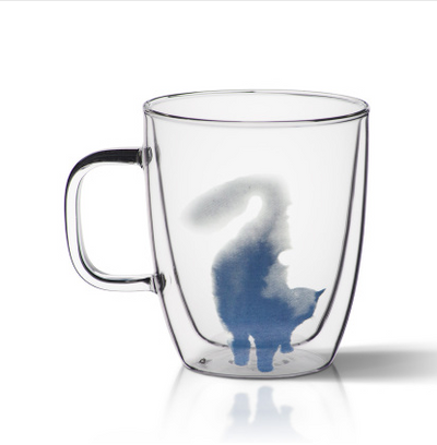 Taza Térmica de Vidrio Soplado con Diseño de Gato - Doble Aislamiento - Image 2