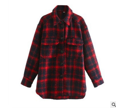 Chaqueta de Lana a Cuadros Suelta para Mujer - Image 3