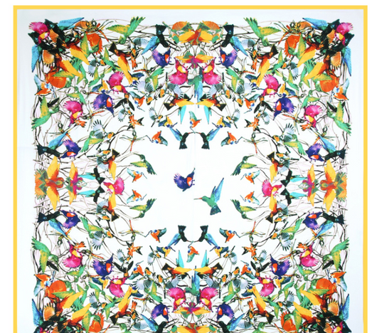 Pañuelo de Seda Twill Estampado Flores y Aves Jungle 130cm Protección Solar - Image 43
