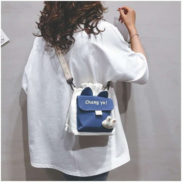 Bolsa Mensajera Escolar con Contraste de Colores - Estilo Cute para Estudiantes